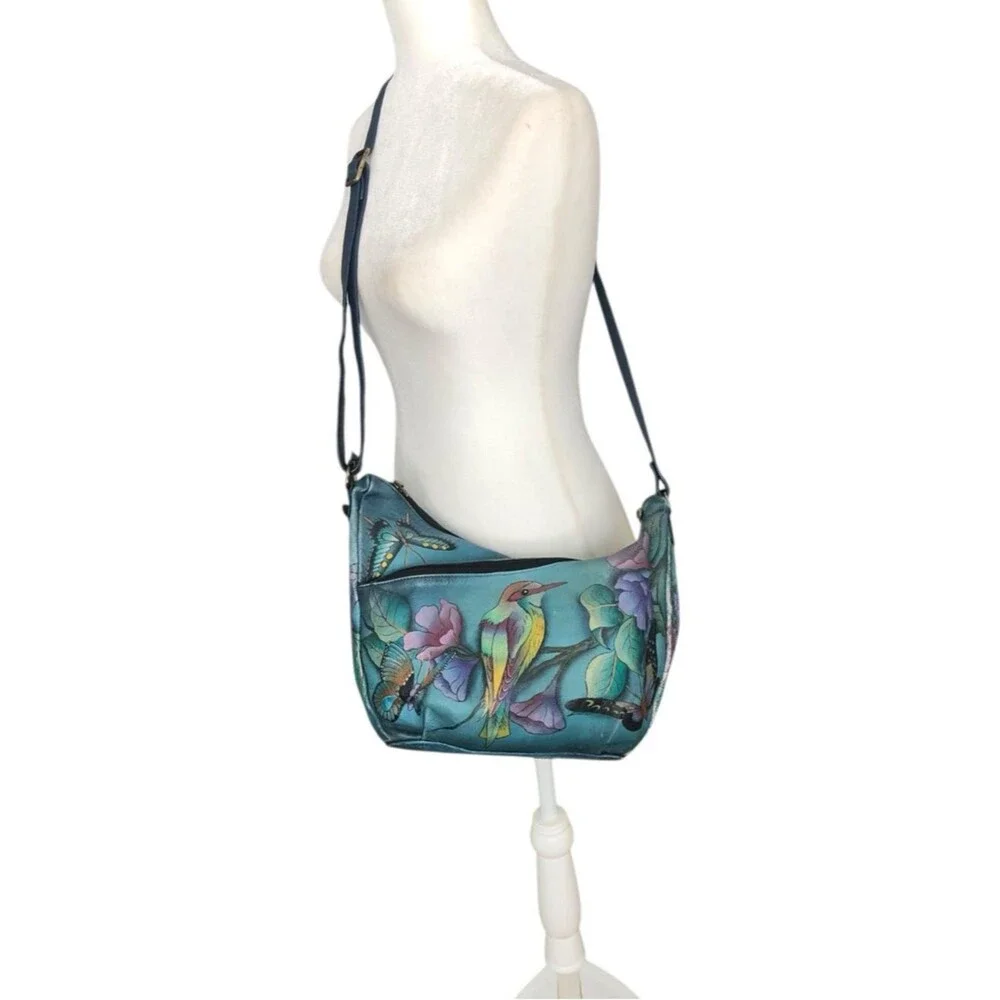 Anuschka Hand-Painted Hawaiian Twilight U-Top Convertible Hobo Crossbody
